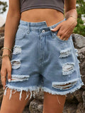 Distressed Raw Hem Denim Shorts - Trendsi - Flyclothing LLC