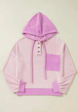 Corded Color Block Drawstring Hoodie - Trendsi - Flyclothing LLC