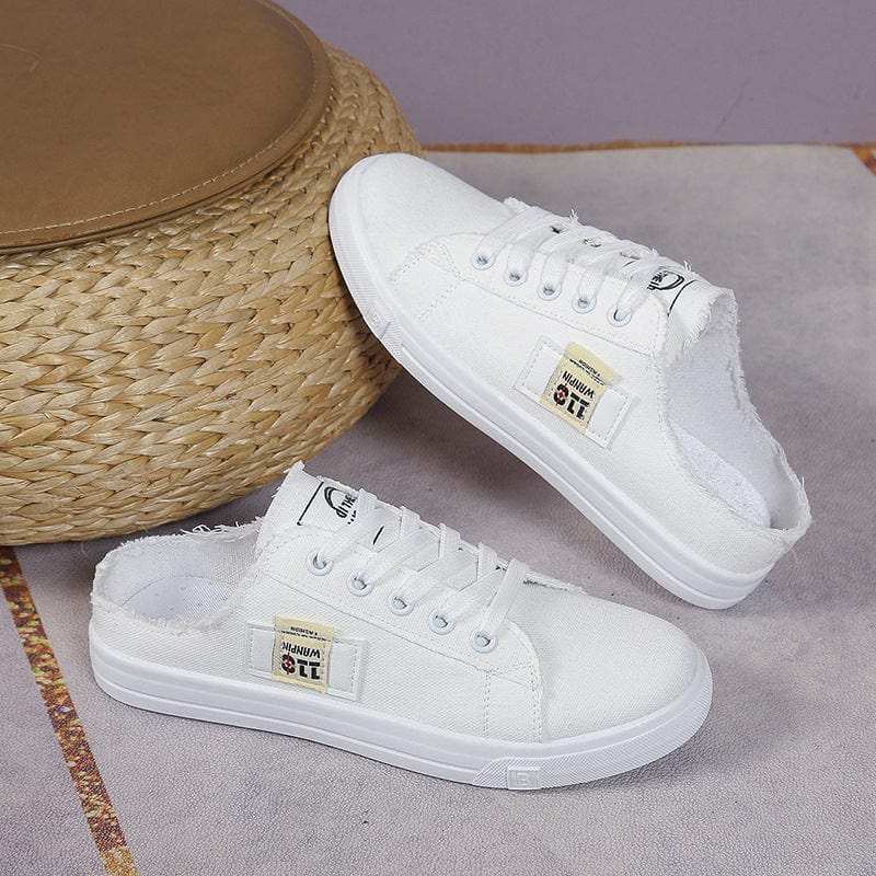 Frayed Hem Lace Up Canvas Sneakers - Trendsi - Flyclothing LLC
