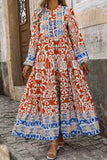 Printed Notched Long Sleeve Maxi Dress - Trendsi - Flyclothing LLC