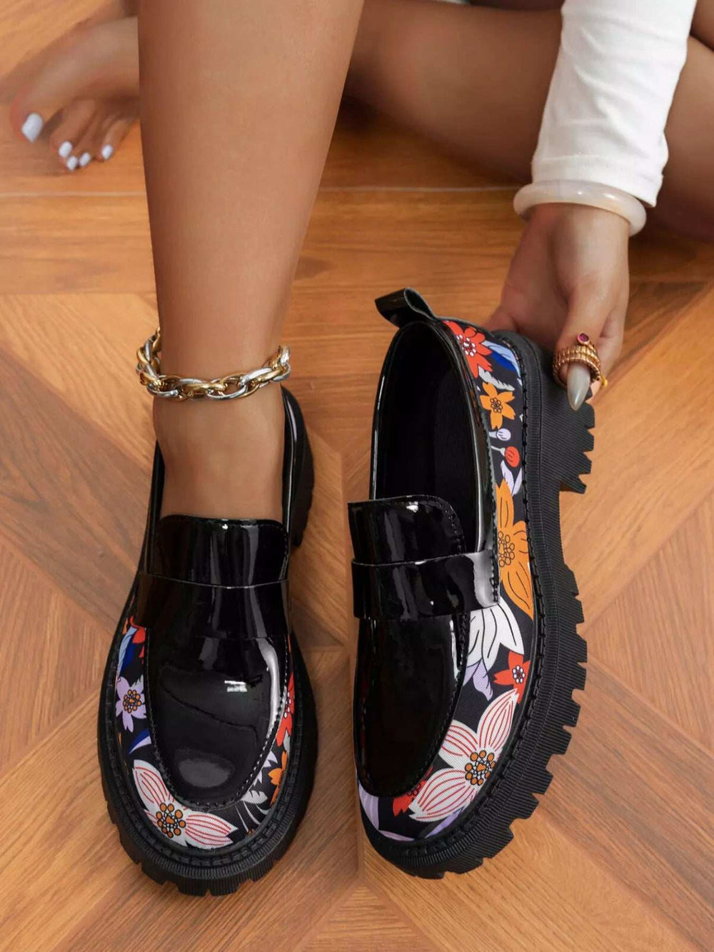 Round Toe Block Heels Loafers - Trendsi - Flyclothing LLC