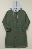 Drawstring Button Up Long Sleeve Hooded Jacket - Trendsi - Flyclothing LLC
