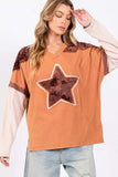SAGE + FIG Star Patch Long Sleeve Color Block T-Shirt - Trendsi - Flyclothing LLC