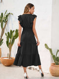Tiered Ruffled V-Neck Cap Sleeve Dress - Trendsi - Flyclothing LLC
