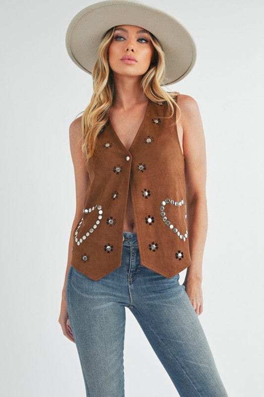 Aemi + Co Heart Rivet Detail Suede Vest Coat - Trendsi - Flyclothing LLC