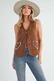 Aemi + Co Heart Rivet Detail Suede Vest Coat - Trendsi - Flyclothing LLC