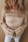 Cable-Knit Openwork Long Sleeve Sweater - Trendsi - Flyclothing LLC