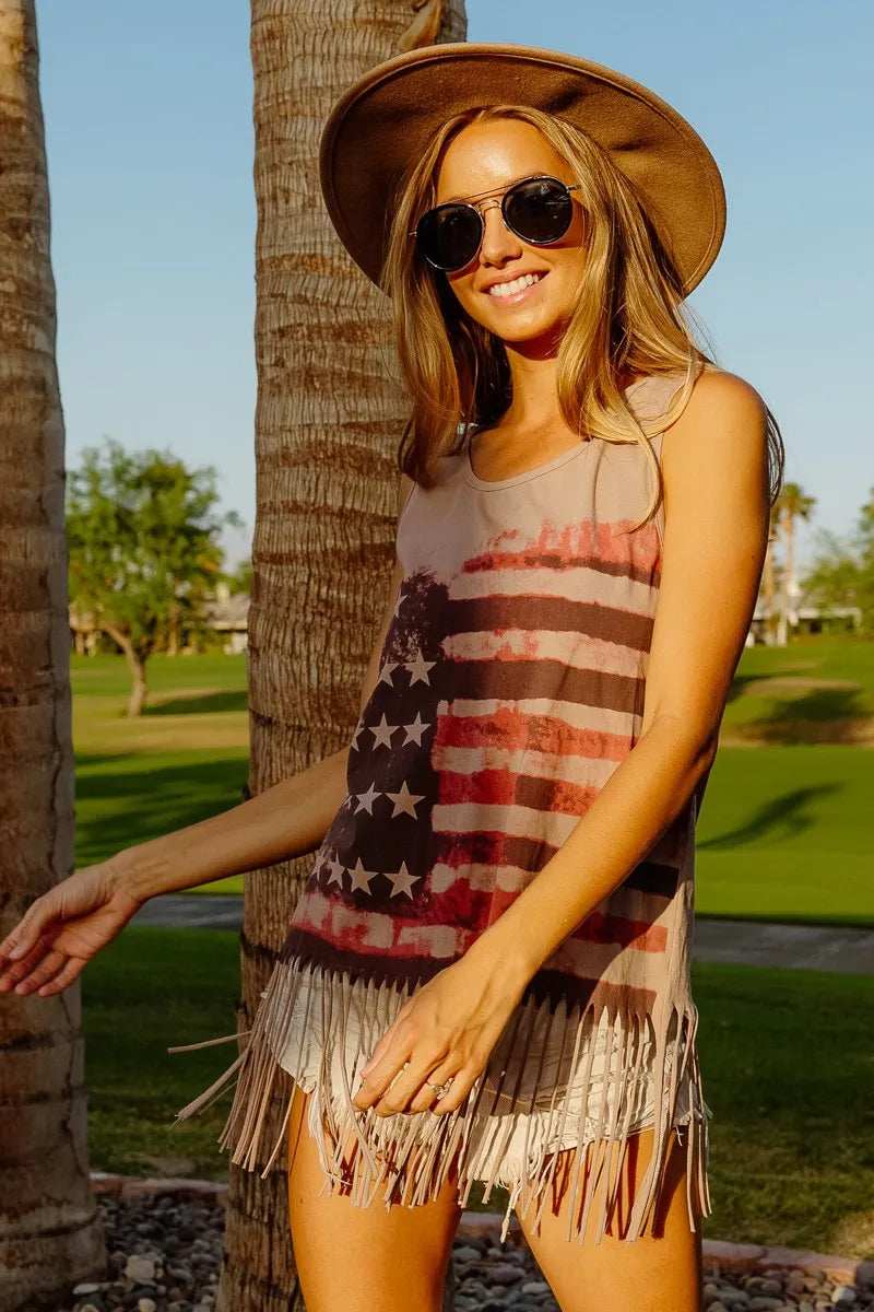 BiBi American Flag Print Knit Sleeveless Top - Trendsi - Flyclothing LLC