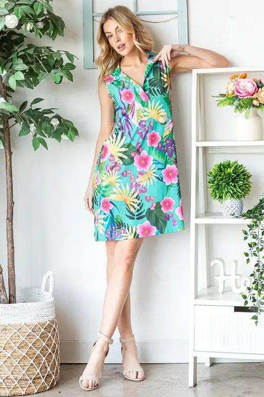 Heimish Full Size Floral Johnny Collar Sleeveless Dress Plus Size - Trendsi - Flyclothing LLC