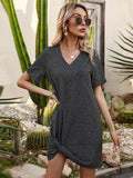 V-Neck Short Sleeve Mini Dress - Trendsi - Flyclothing LLC