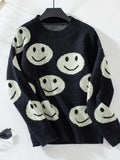 Smile Pattern Round Neck Long Sleeve Sweater - Trendsi - Flyclothing LLC