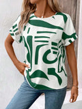 Contrast Round Neck Short Sleeve Blouse - Trendsi - Flyclothing LLC