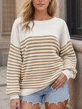 Striped Round Neck Long Sleeve Sweater - Trendsi - Flyclothing LLC