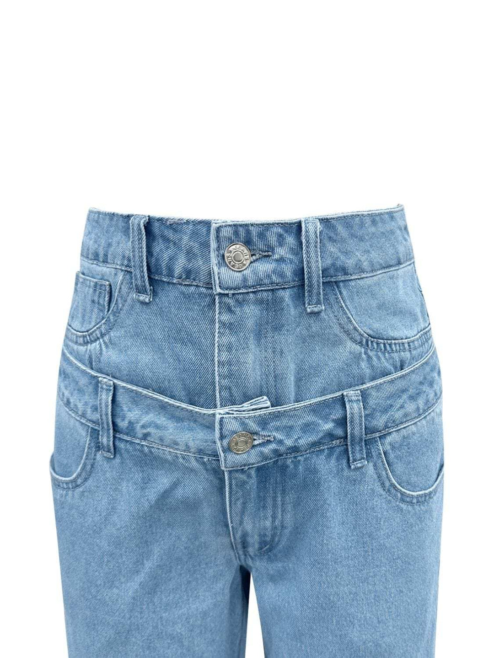Faux Layered High Waist Jeans - Trendsi - Flyclothing LLC