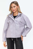 How Dare U Drawstring Hem PU Leather Zip Up Jacket - Trendsi - Flyclothing LLC