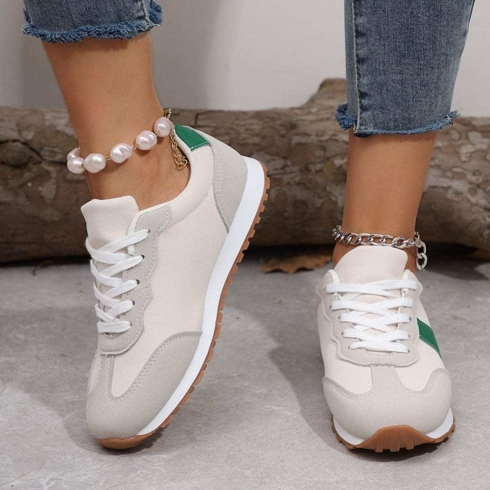 PU Leather Contrast Round Toe Flats Sneakers - Trendsi - Flyclothing LLC