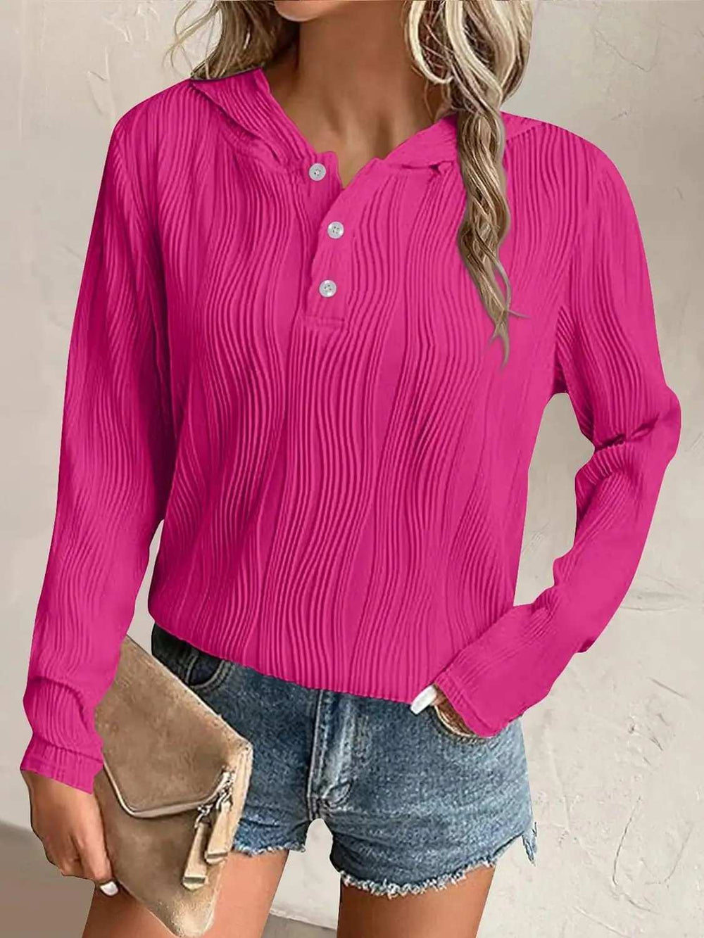 Textured Long Sleeve Hoodie - Trendsi - Flyclothing LLC