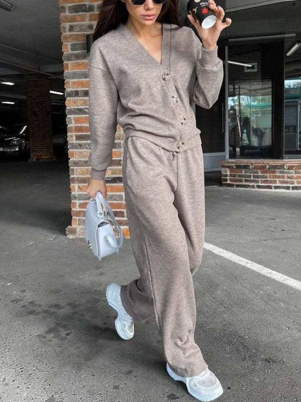 Full Size Button Up Long Sleeve Top and Pants Set - Trendsi - Flyclothing LLC