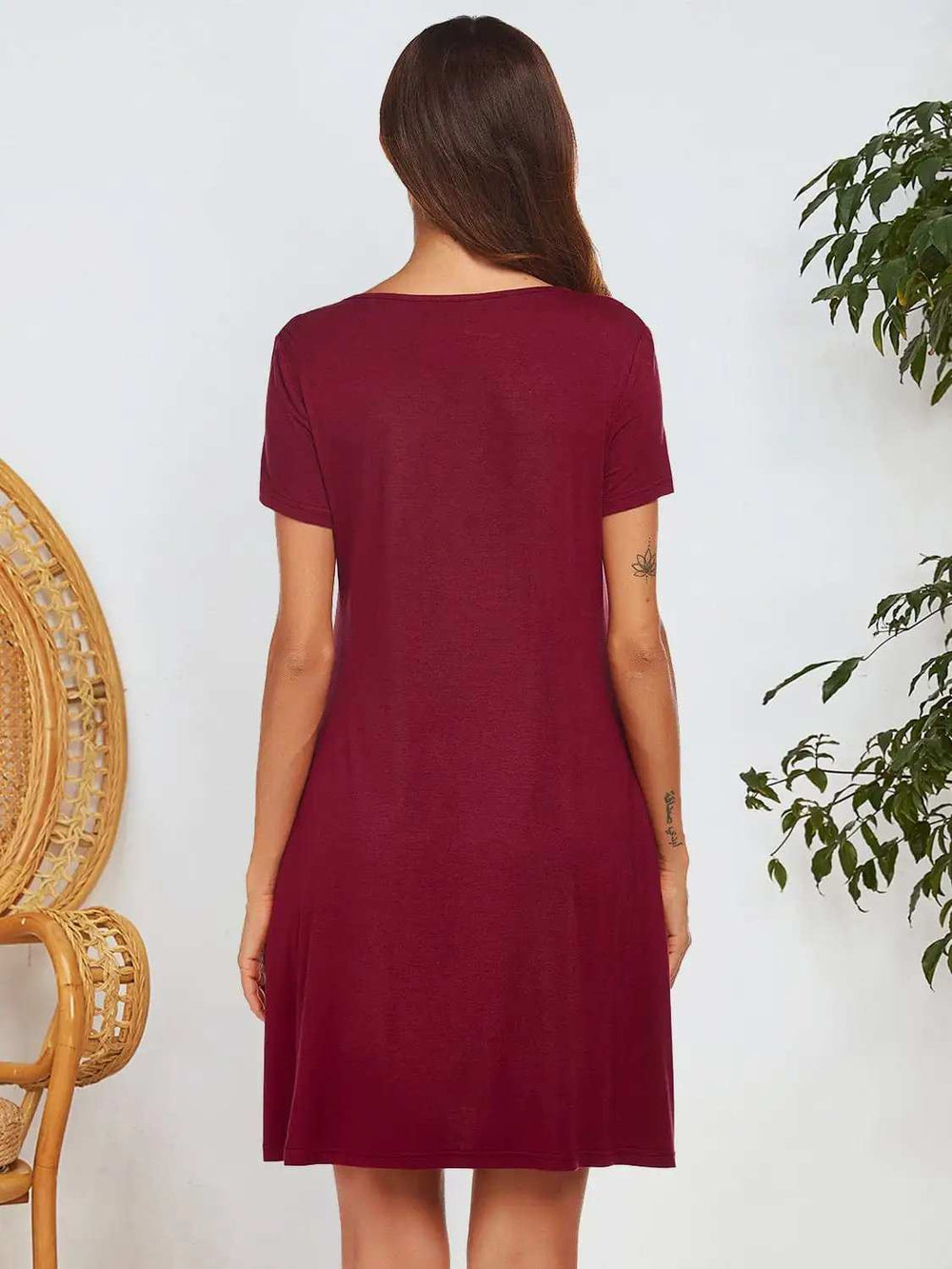 Notched Short Sleeve Mini Lounge Dress - Trendsi - Flyclothing LLC