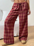 Plaid Drawstring Wide Leg Pants - Trendsi - Flyclothing LLC