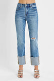 RISEN Full Size High Rise Ankle Straight Wide Cuffed Jeans Plus Size - Trendsi - Flyclothing LLC