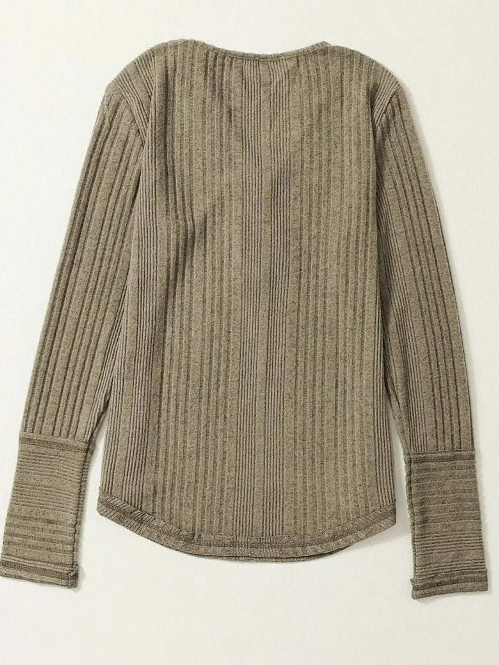 Textured V-Neck Long Sleeve T-Shirt - Trendsi - Flyclothing LLC