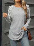 Striped Round Neck Raglan Sleeve T-Shirt - Trendsi - Flyclothing LLC