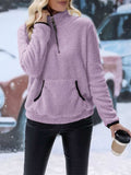 Half Zip Long Sleeve Furry Sweatshirt - Trendsi - Flyclothing LLC