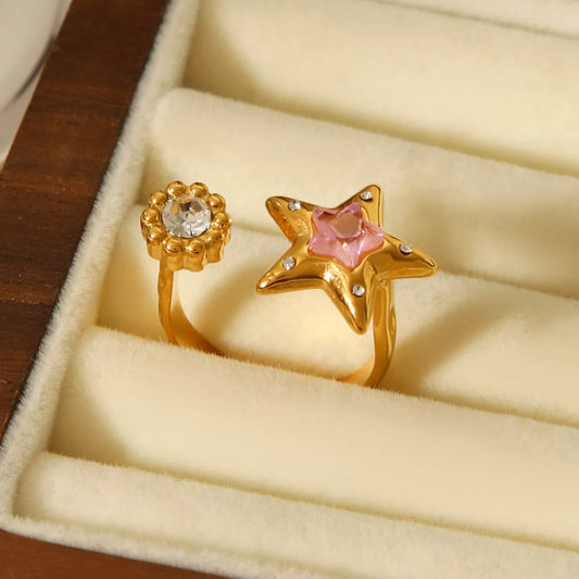 18K Gold-Plated Zircon Star Open Ring - Trendsi - Flyclothing LLC