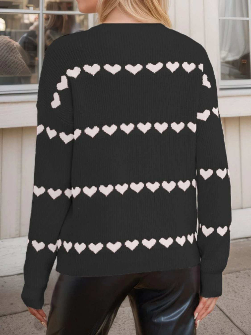 Heart Round Neck Long Sleeve Sweater - Trendsi - Flyclothing LLC