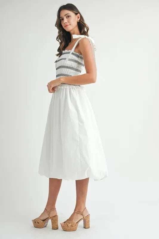 MABLE Smocked Bodice Bubble Midi Dress - Trendsi - Flyclothing LLC