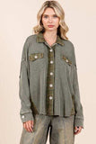 Mittoshop Mineral Washed Plaid Button Down Shacket - Trendsi - Flyclothing LLC