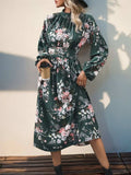 Ruched Printed Mock Neck Long Sleeve Midi Dress - Trendsi - Flyclothing LLC