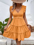 Ruffled V-Neck Cap Sleeve Dress - Trendsi - Flyclothing LLC