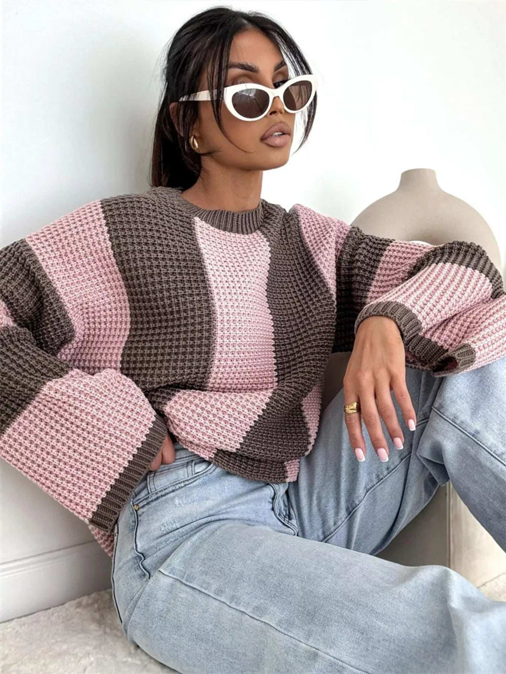 Color Block Long Sleeve Sweater - Trendsi - Flyclothing LLC