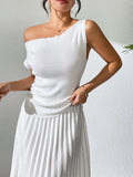 Single Shoulder Short Sleeve Knit Top - Trendsi - Flyclothing LLC