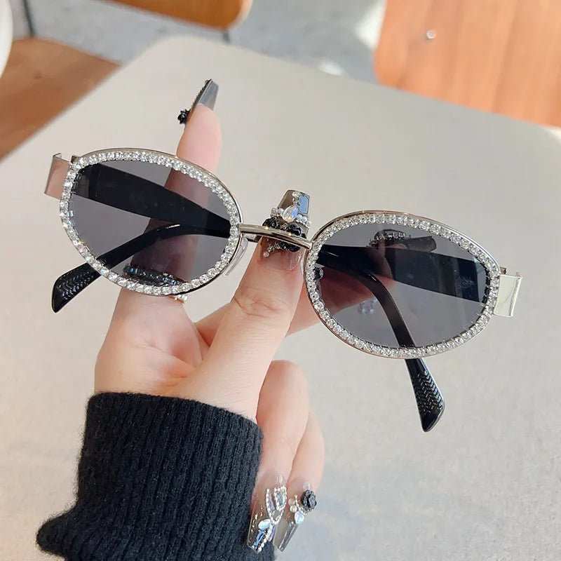 Rhinestones Decor Oval Sunglasses - Trendsi - Flyclothing LLC