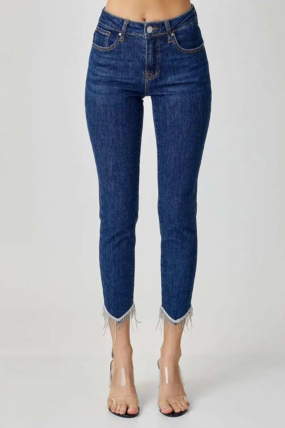 RISEN Full Size Embellished Mid Rise Crop Skinny Jeans - Trendsi - Flyclothing LLC