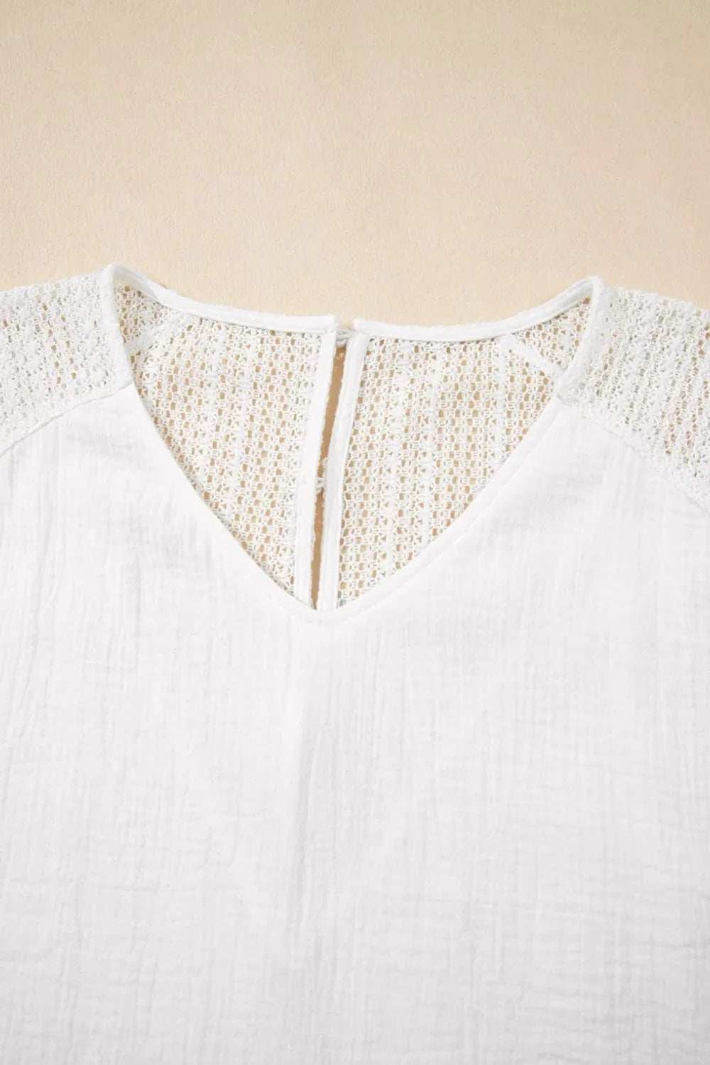 Lace Crochet Textured Button Back V Neck T Shirt - Trendsi - Flyclothing LLC