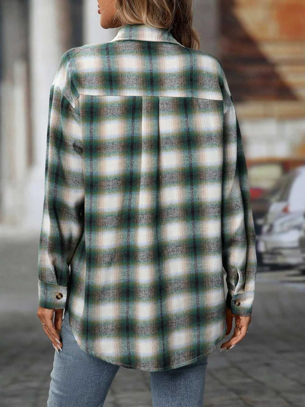 Oversized Plaid Button-Up Shirt - Trendsi - Flyclothing LLC