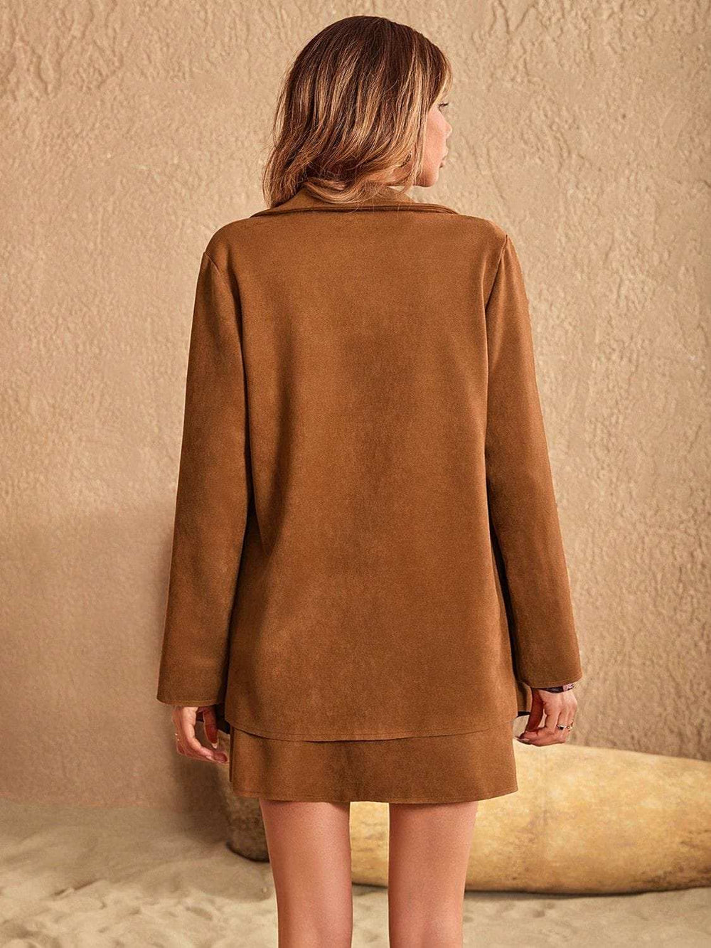 Button Up Collared Neck Jacket and Skirt Set - Trendsi - Flyclothing LLC