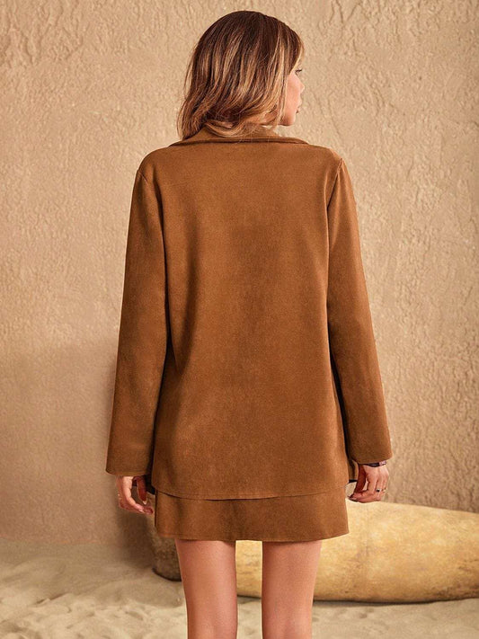 Button Up Collared Neck Jacket and Skirt Set - Trendsi - Flyclothing LLC