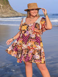 Plus Size Printed Round Neck Short Sleeve Dress - Trendsi - Flyclothing LLC