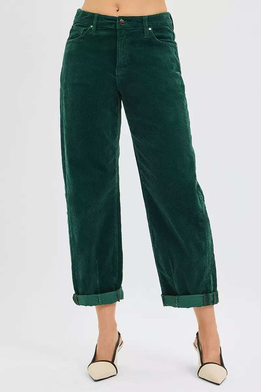RISEN High Rise Crop Barrel Cordurory Pants - Trendsi - Flyclothing LLC