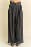 Davi & Dani Solid Back Pocket Shirring Detail Wide Leg Pants - Trendsi - Flyclothing LLC