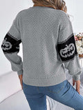 Pumpkin Round Neck Long Sleeve Sweater - Trendsi - Flyclothing LLC