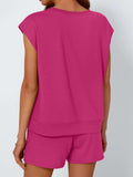 Round Neck Cap Sleeve Top and Shorts Set - Trendsi - Flyclothing LLC