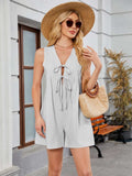 Tie Front Sleeveless Romper with Pockets - Trendsi - Flyclothing LLC