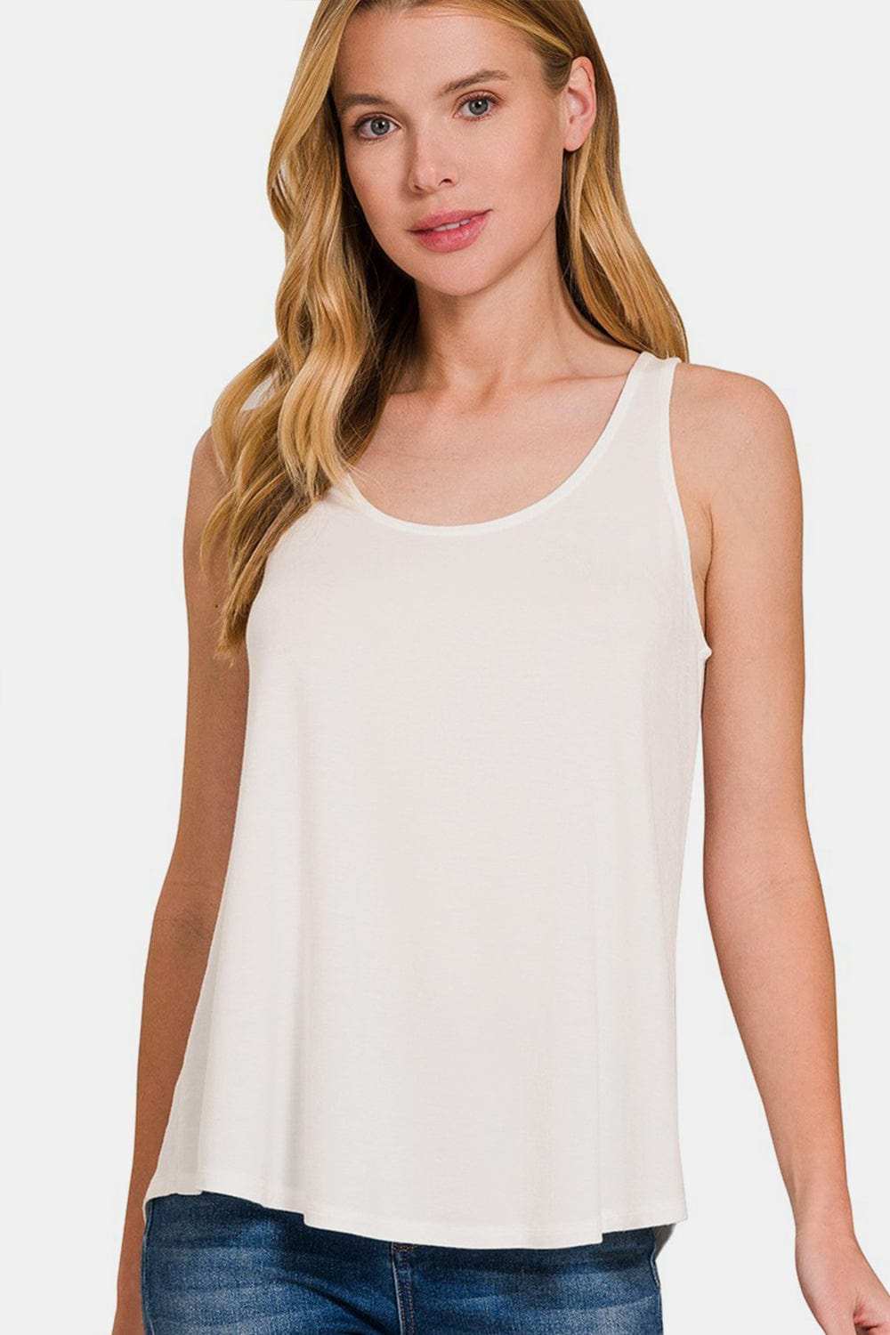 Zenana Round Neck Flowy Hem Tank - Trendsi - Flyclothing LLC