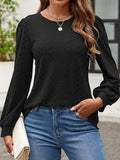 Eyelet Round Neck Long Sleeve Top - Trendsi - Flyclothing LLC